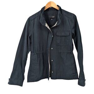 Hurley Utility Jacket Womens M Black‎ Zip Snap Front Drawstring Waist Cotton